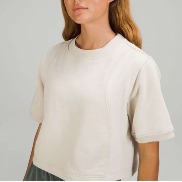 Lululemon Crop Top Shirt Size 6 New Cotton French Terry Swift Tee Neutral - Picture 3 of 7